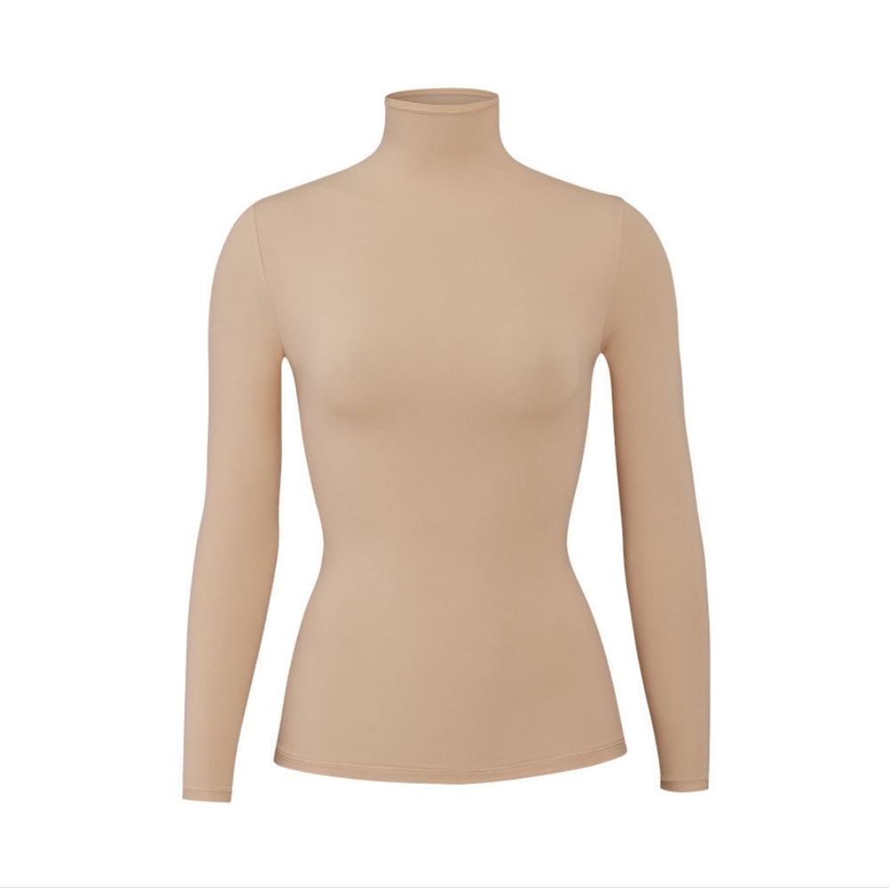 SKIMS FITS EVERYBODY TURTLENECK TOP LONG SLEEVE SHIRT IM CLAY TAN - Picture 4 of 4